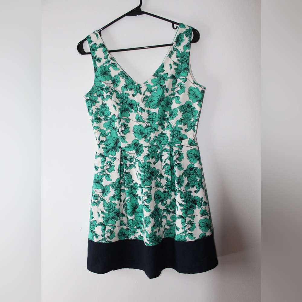 Pink Owl Green Floral Mini Dress with Black Hem